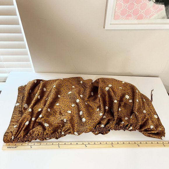 For Love & Lemons Tawney Midi Skirt Brown Leopard Floral Satin Ruched - Size XS - Picture 9 of 9